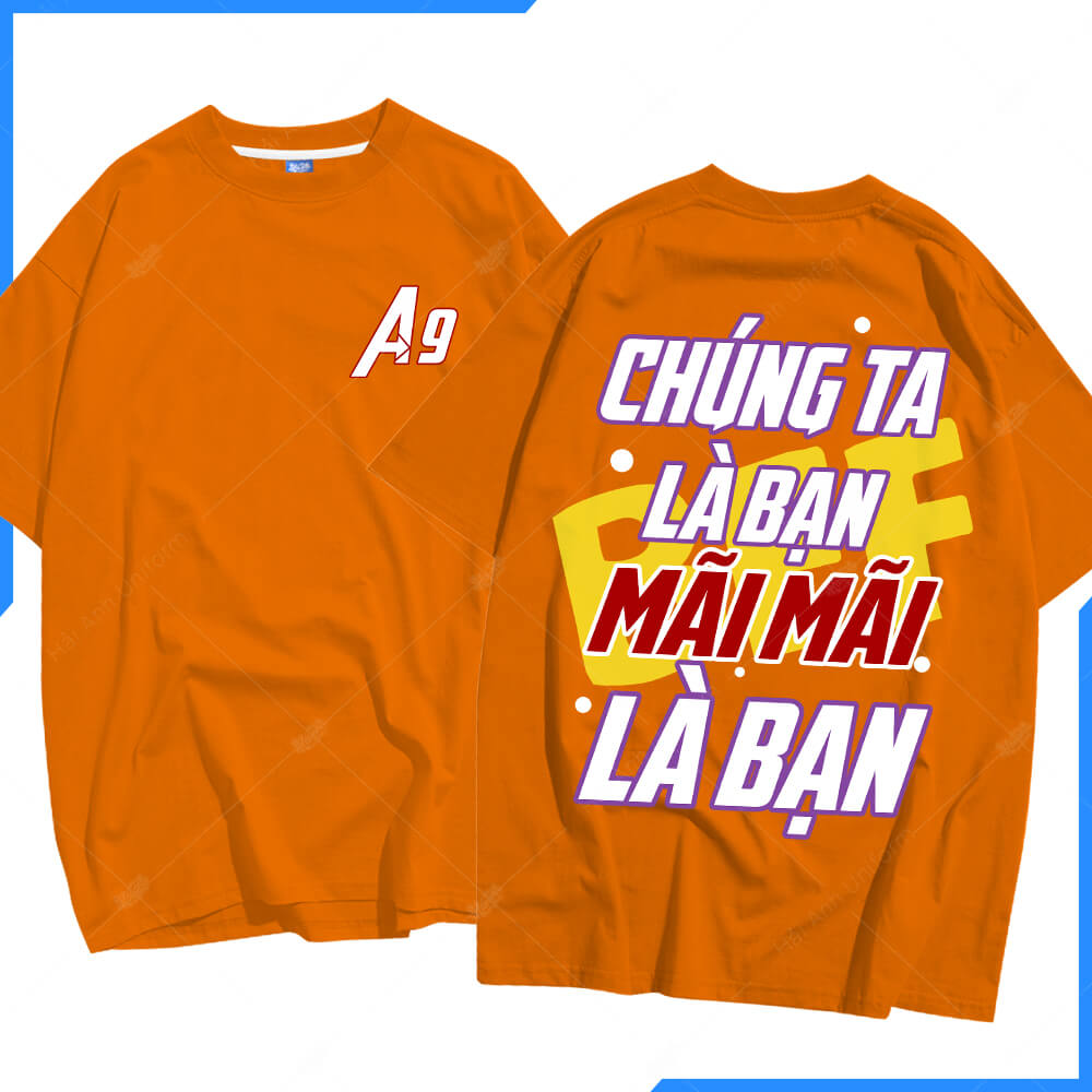 Mẫu áo lớp oversize cổ tròn màu cam a9