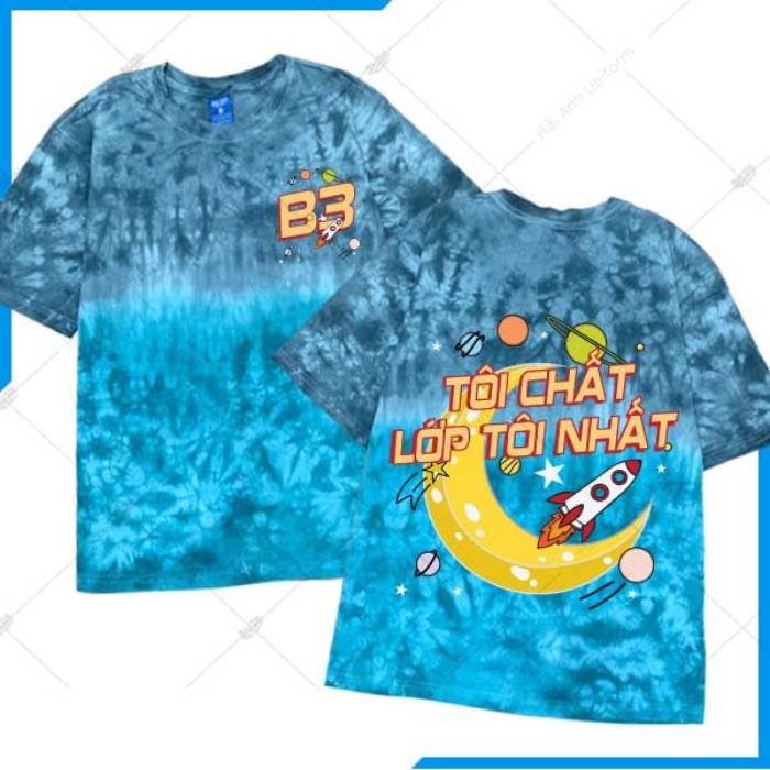 Mẫu áo lớp Patchy Ombre xanh xám thiết kế bụi bặm từ vải cotton Thái