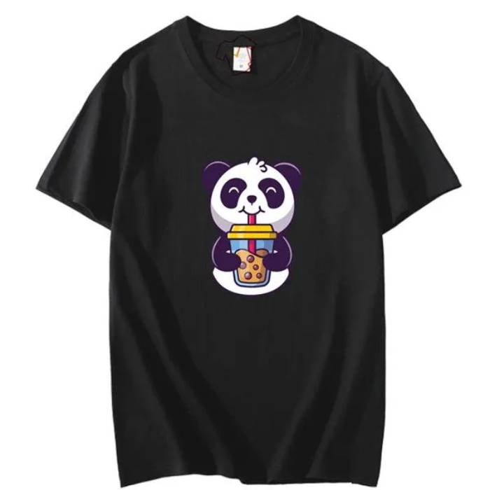 Áo in hình gấu trúc ôm cốc trà sữa siêu đáng yêu và mềm mại