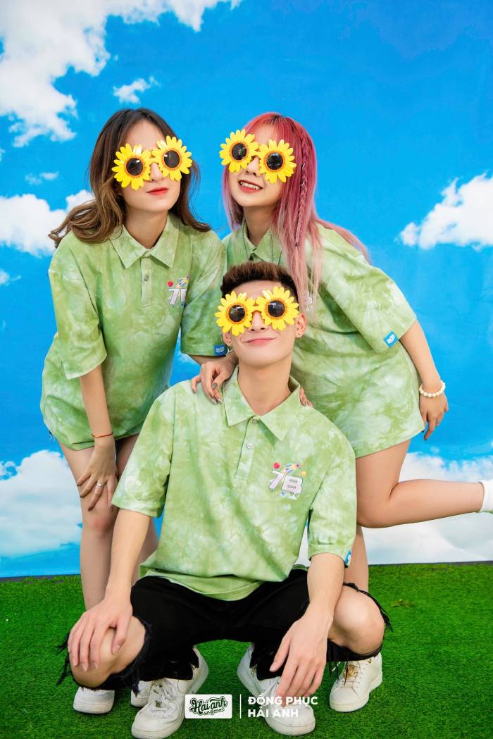 Áo nhóm 3 người Hippie màu xanh