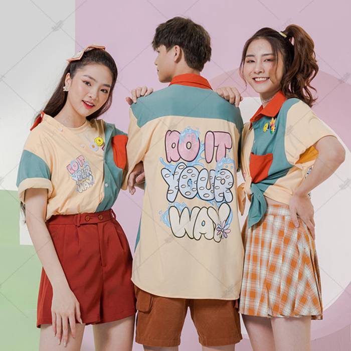 Áo so mi hàn Quốc in logo sau lưng đầy ấn tượng