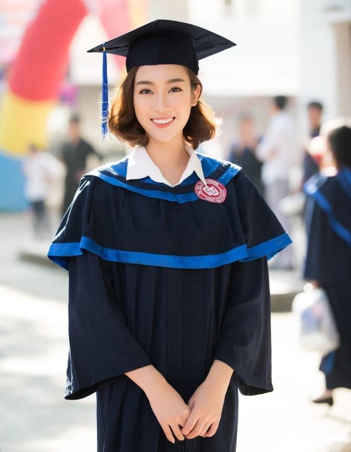 Mẫu mũ cử nhân màu xanh đen, cùng màu với trang phục tốt nghiệp