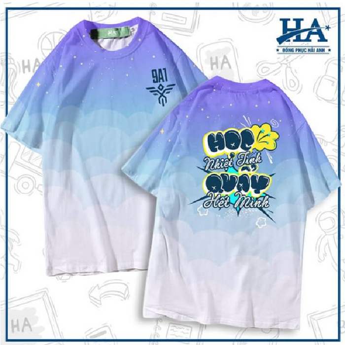 Hình in slogan 3D độc đáo trên nền áo xanh