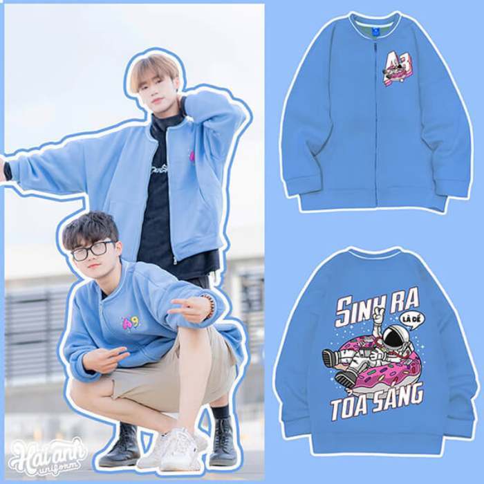 Mẫu áo lớp mùa đông bomber màu xanh da trời