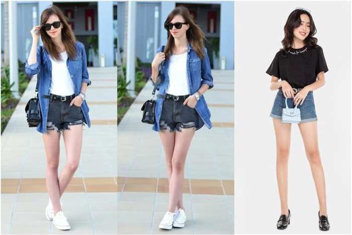 Quần short jeans và áo thun được nhiều cô nàng yêu thích