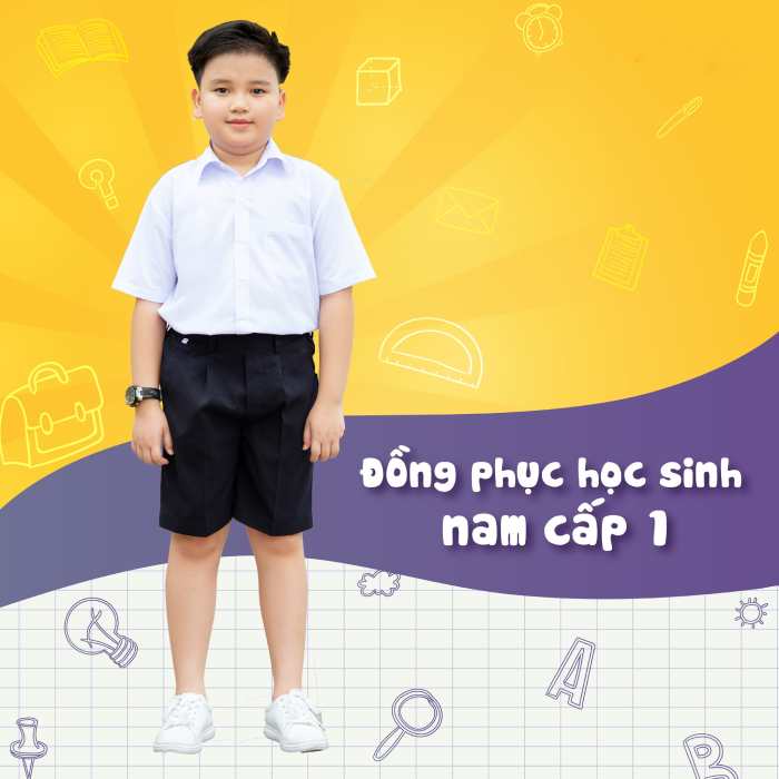 Mẫu áo sơ mi trắng đồng phục học sinh cấp 1 dành cho nam