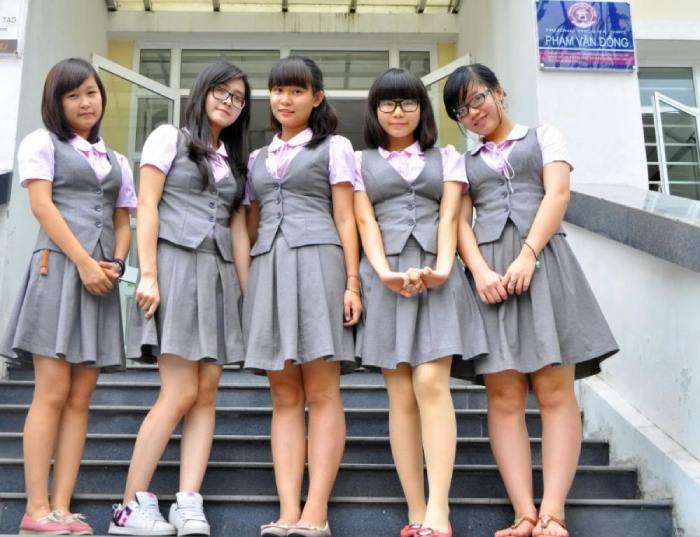 Mẫu trang phục nữ học sinh áo gile cài nút và chân váy xếp ly
