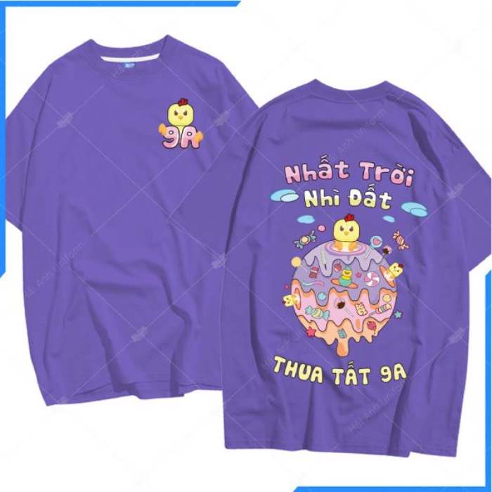 Hình in ngộ nghĩnh nổi bật trên nền áo tím
