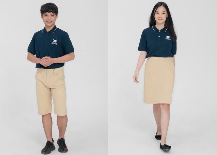 Trang phục polo trường Vinschool với gam màu xanh than