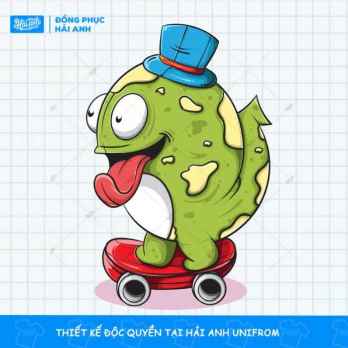 Mẫu logo áo lớp hình in chú ếch xanh trượt ván