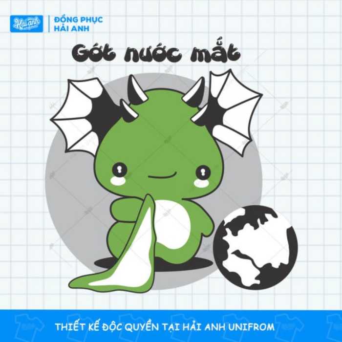 Hình in logo áo lớp chú khủng long tinh nghịch