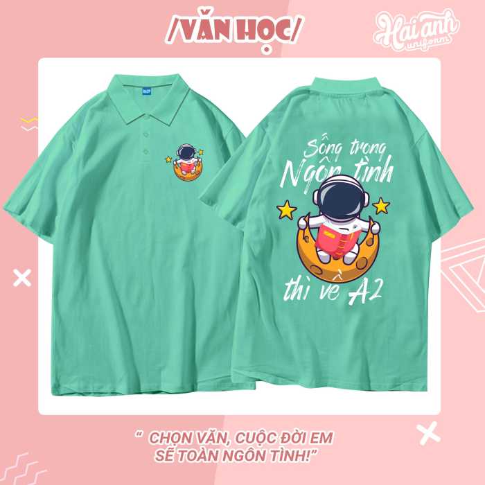 Trang phục áo thun có cổ sắc xanh dương nhạt