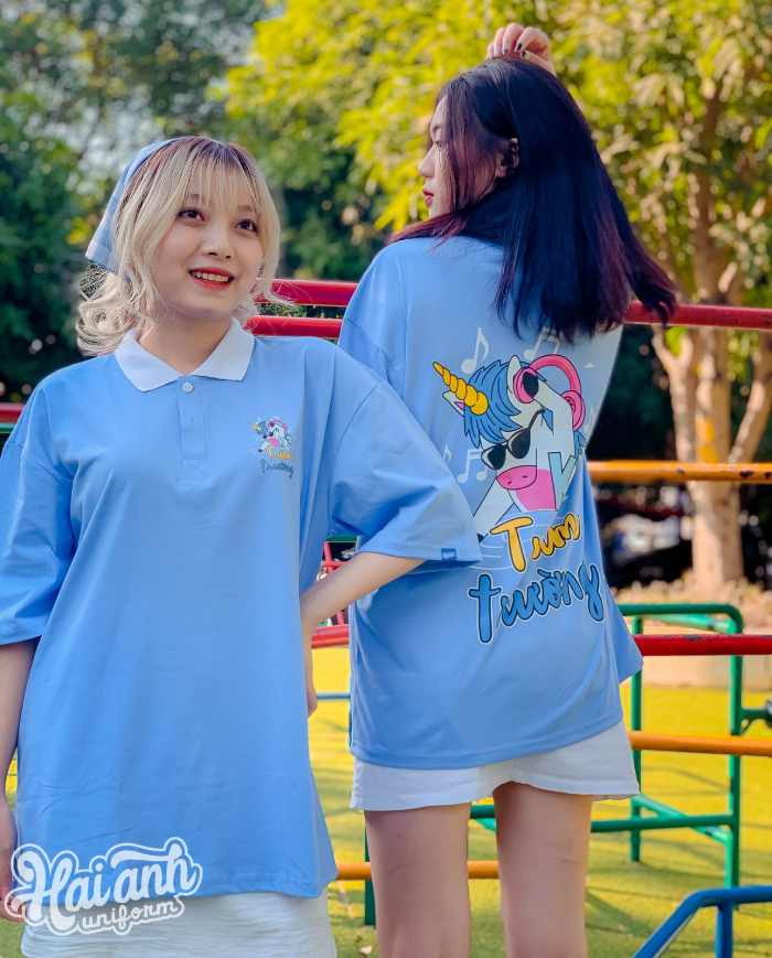 Mẫu đồng phục lớp cổ bẻ màu xanh thanh lịch