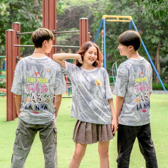 Mẫu áo đồng phục lớp màu ghi xám sử dụng công nghệ nhuộm loang màu