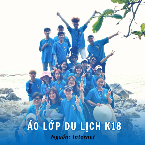 Mẫu áo lớp du lịch K18 cổ tròn xanh dương trẻ trung