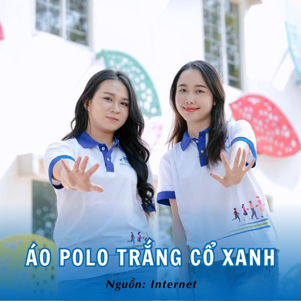 Áo polo trắng cổ xanh đồng phục Đại học Mở TP HCM hiện đại