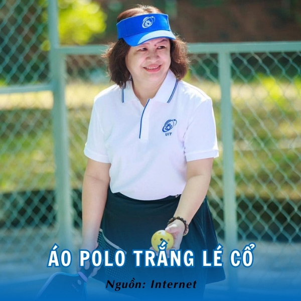 Đồng phục polo trắng lé cổ trang nhã, tinh tế 