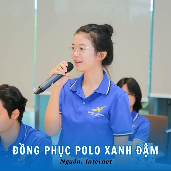 Áo polo xanh đậm đồng phục trường Lạc Hồng hiện đại, cuốn hút 