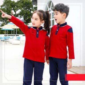Áo dài tay có cổ đồng phục học sinh cấp 1 màu đỏ