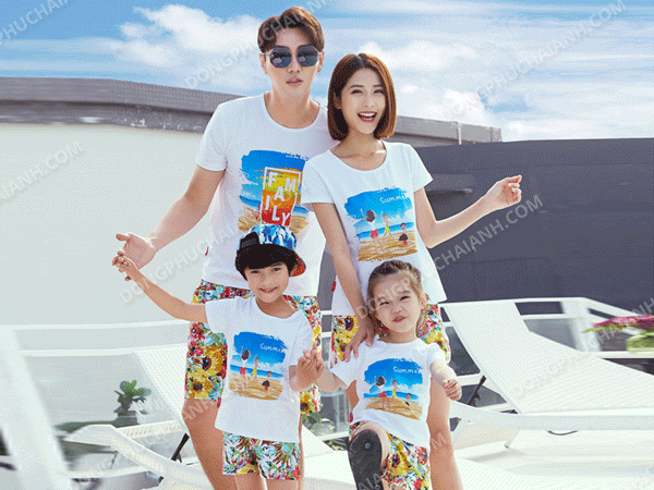 Mẫu áo đồng phục gia đình đi biển Hello Summer