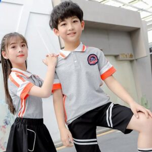 Áo đồng phục học sinh cấp 1 màu ghi có cổ