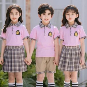 Mẫu áo đồng phục học sinh tiểu học cổ kẻ caro màu hồng