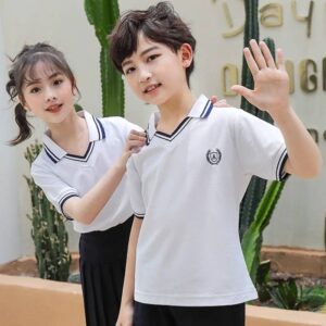 Áo đồng phục học sinh tiểu học màu trắng cổ tim