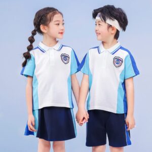 Áo đồng phục học sinh tiểu học màu trắng phối xanh