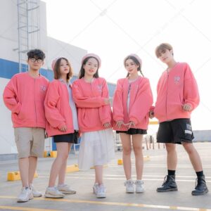 Mẫu Áo Khoác Nỉ Bomber Màu Hồng Peachy 9D