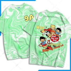 Mẫu Áo Lớp 3D Màu Xanh Cổ Tròn 9A