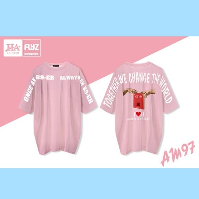 Áo lớp FlyZ màu hồng pastel thiết kế năng động, trẻ trung