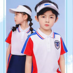 Áo phông đồng phục học sinh tiểu học màu trắng phối đỏ