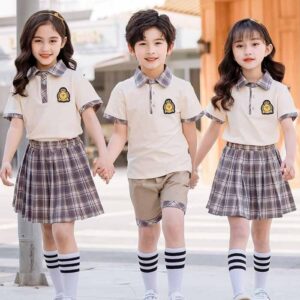 Áo polo đồng phục học sinh cấp 1 phối họa tiết kẻ caro