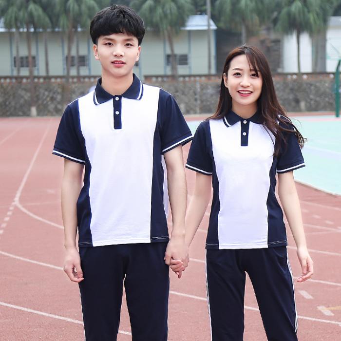 Mẫu áo polo đồng phục học sinh cấp 2 màu trắng phối xanh than - Ảnh 2