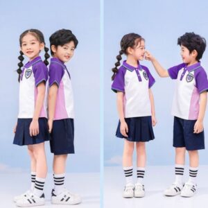 Áo polo đồng phục học sinh cấp 1 phối màu tím