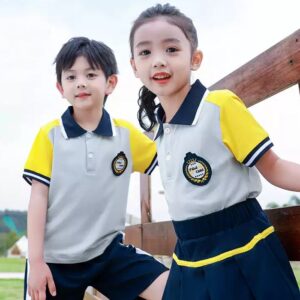Áo polo đồng phục học sinh tiểu học màu ghi