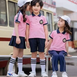 Áo polo đồng phục học sinh tiểu học màu hồng pastel