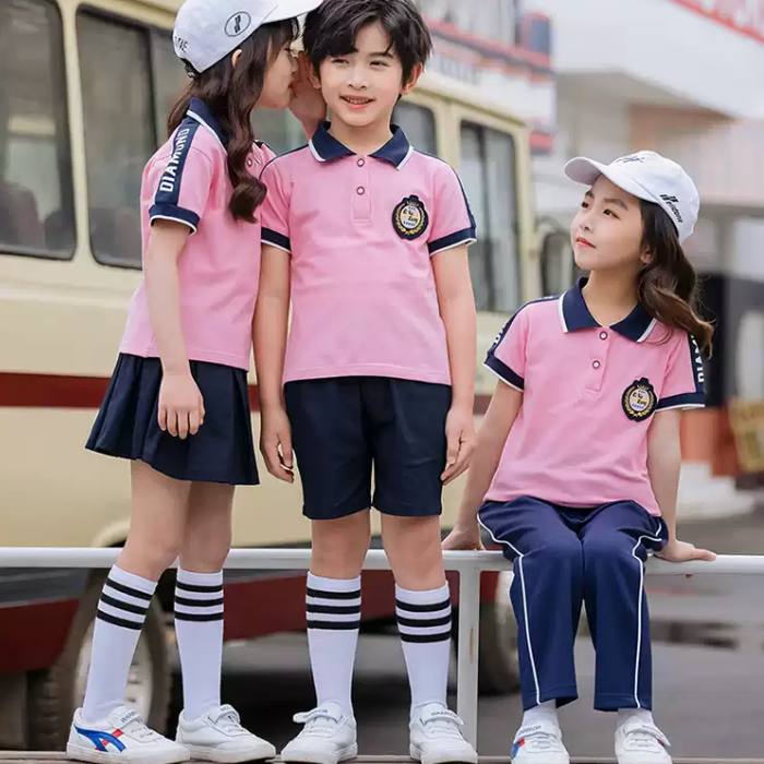 Áo polo đồng phục học sinh tiểu học màu hồng pastel