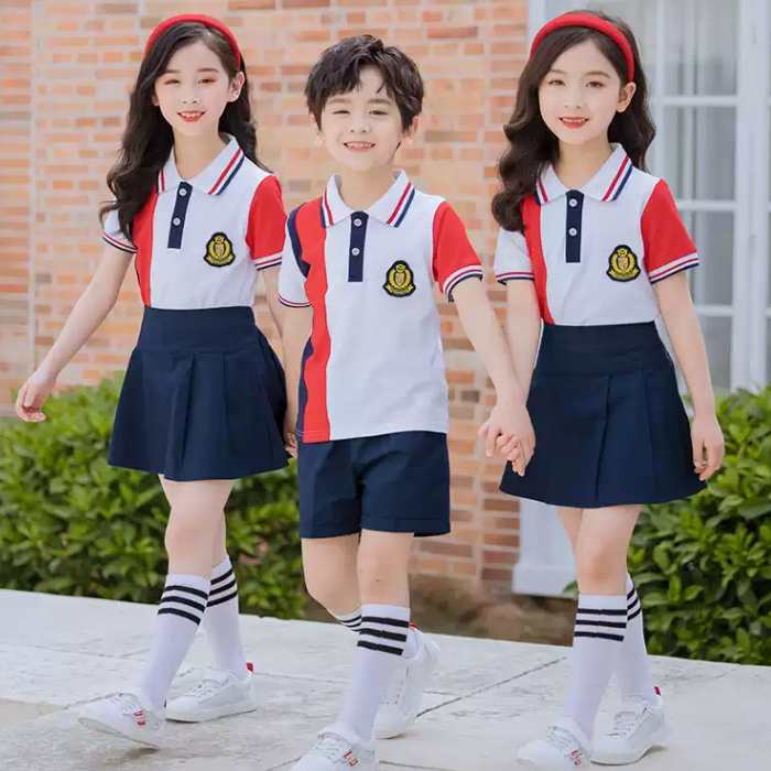Mẫu áo polo đồng phục học sinh tiểu học màu trắng phối đỏ