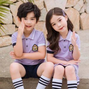 Mẫu áo polo đồng phục tiểu học màu tím nổi bật