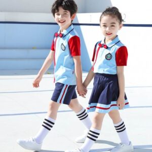 Áo polo học sinh mầm non phối màu đỏ xanh ấn tượng