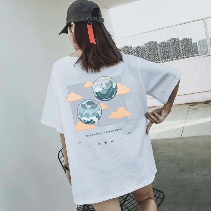 Áo thun Billie Eilish Ocean Eyes kiểu dáng oversize, cổ tròn, tay lỡ - Ảnh 4