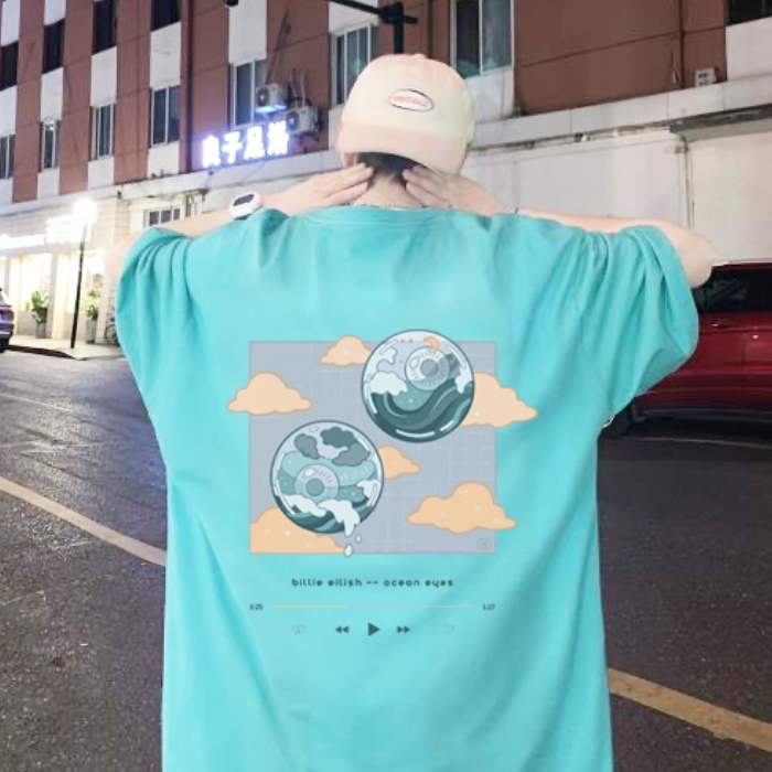 Áo thun Billie Eilish Ocean Eyes kiểu dáng oversize, cổ tròn, tay lỡ - Ảnh 3