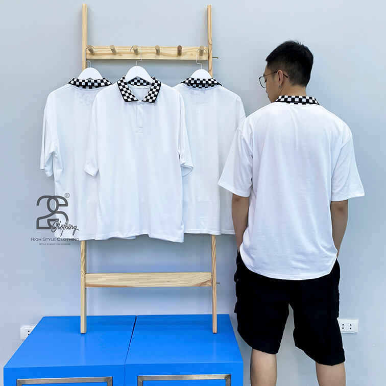 Áo Thun Lascote Trắng Cổ Caro Giá Sỉ 35K - Ảnh 2