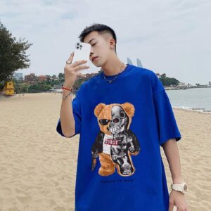 Mẫu áo thun ngắn tay gấu bông form dáng rộng