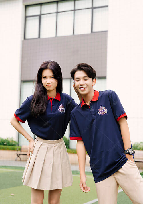Mẫu Áo Đồng Phục Lớp Polo Besties Màu Xanh Đen Cổ Đỏ Đô - Ảnh 2