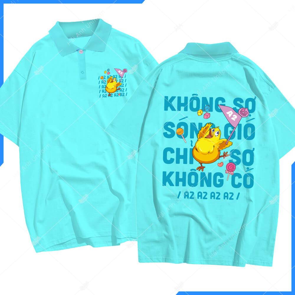 Mẫu Áo Lớp Polo Oversize Màu Xanh Thiên Thanh